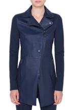 Women's Akris Punto Leather Front Long Biker Jacket - Blue