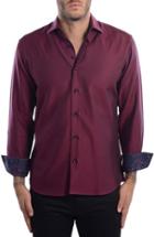 Men's Bertigo White Arrow Dobby Modern Fit Sport Shirt - Red