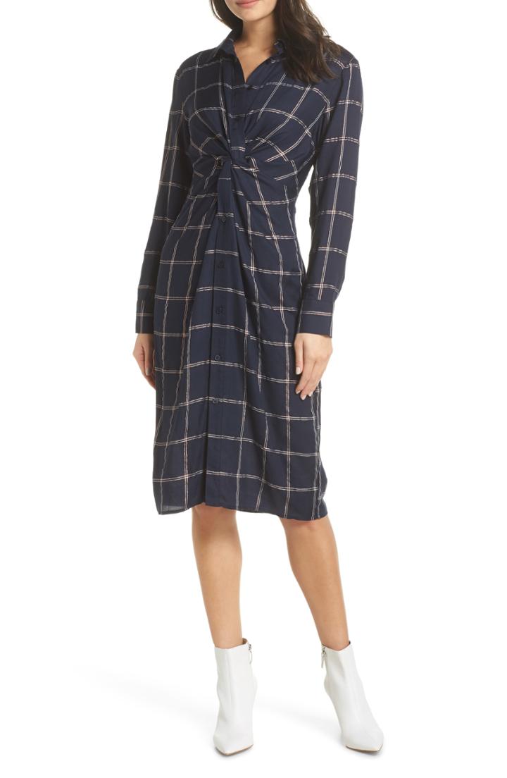 Women's Charles Henry Twist Knot Shirtdress, Size - Blue/green