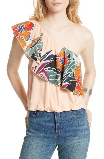 Women's Free People Annka Ruffle One-shoulder Tank - Coral