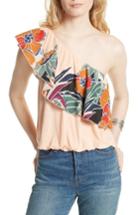Women's Free People Annka Ruffle One-shoulder Tank - Coral