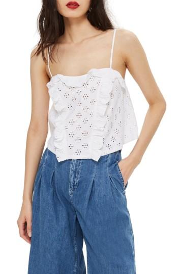 Women's Topshop Broderie Trim Camisole Top Us (fits Like 0) - White
