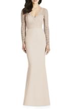 Women's Dessy Collection Lace & Crepe Trumpet Gown - Beige
