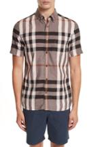Men's Burberry Moore Regular Fit Plaid Short Sleeve Sport Shirt, Size - Pink