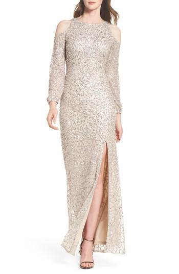 Women's Adrianna Papell Sequin Cold Shoulder Gown - Beige