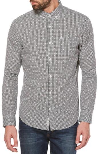 Men's Original Penguin Dobby Gingham Sport Shirt, Size - Black