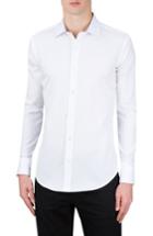 Men's Bugatchi Shaped Fit Checker Print Sport Shirt, Size - White