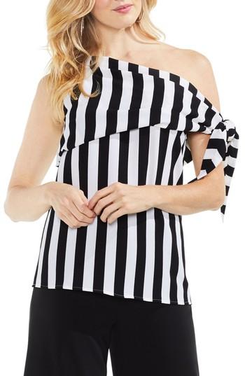 Women's Vince Camuto Spectator Stripe One-shoulder Blouse, Size - Black