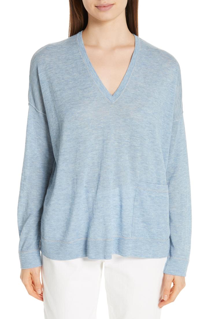 Women's Eileen Fisher V-neck Top, Size - Blue