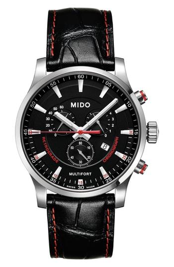 Men's Mido Mutltiford Chronograph Leather Strap Watch, 42mm