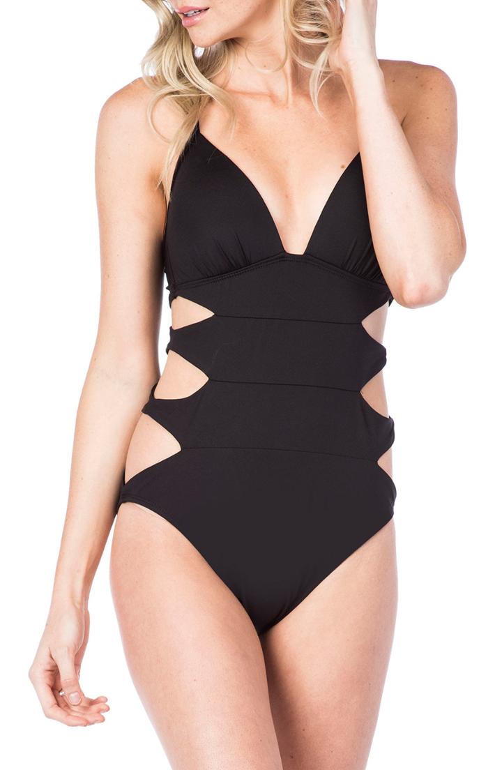 Women's Kenneth Cole New York Sexy Solids Cut Out Push-up One-piece Swimsuit