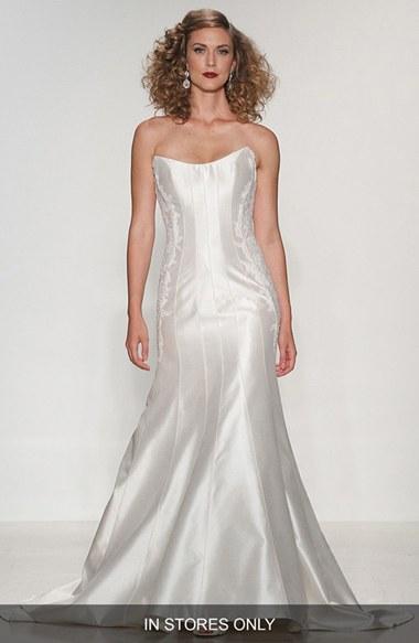 Women's Matthew Christopher 'julia' Strapless Lace Applique Shantung Trumpet Gown