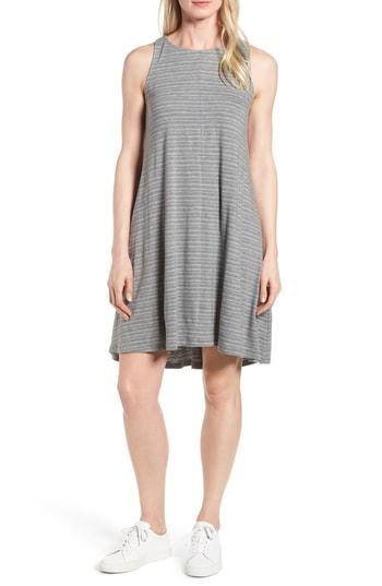 Women's Caslon Stripe Cotton Blend Trapeze Dress - Grey