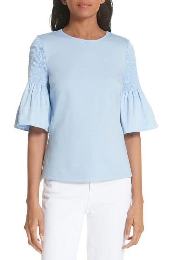 Women's Ted Baker London Smocked Fluted Sleeve Top - Blue