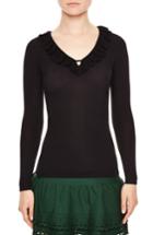 Women's Sandro Ruffle Trim V-neck Sweater - Black