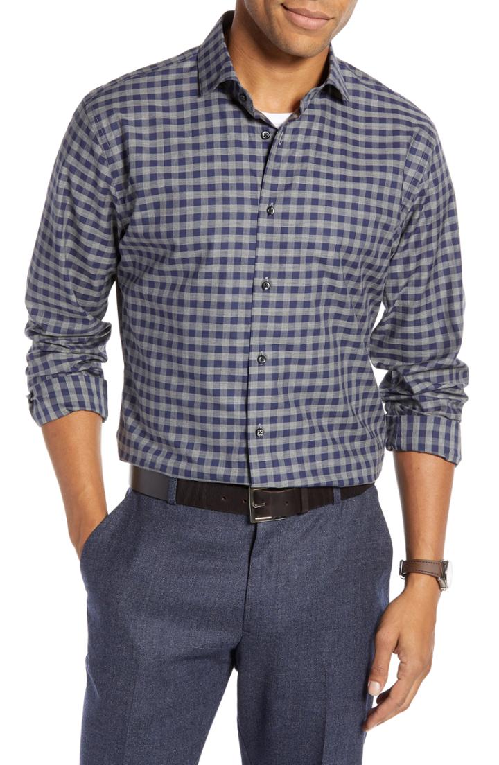 Men's 1901 Trim Fit Check Dress Shirt .5 - 32/33 - Grey