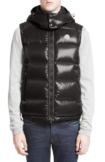 Men's Moncler Lacet Lacquered Hooded Down Vest - Black