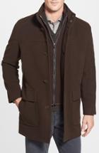 Men's Cole Haan Wool Blend Top Coat With Inset Bib - Brown