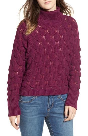 Women's Cotton Emporium Scallop Stitch Sweater - Burgundy