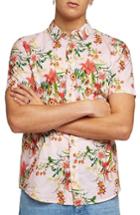 Men's Topman Classic Fit Floral Woven Shirt - Pink