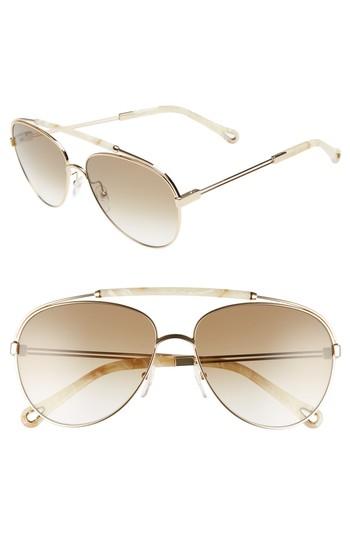 Women's Chloe Jackie 59mm Aviator Sunglasses - Gold/ Ivory