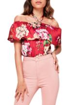 Women's Missguided Ruffle Off The Shoulder Bodysuit Us / 6 Uk - Red
