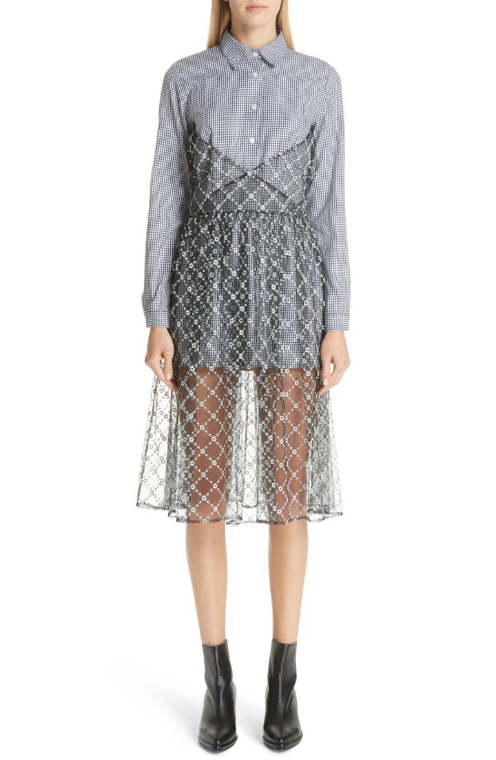 Women's Sandy Liang Embroidered Overlay Shirtdress