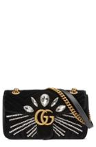 Gucci Gg Marmont 2.0 Crystal Embellished Velvet Crossbody Bag - Black