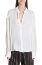 Women's Vince Mixed Media Pullover Silk Blouse - White
