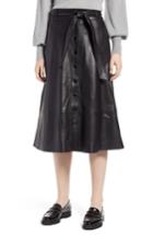 Women's Halogen Button Front Leather Midi Skirt - Black