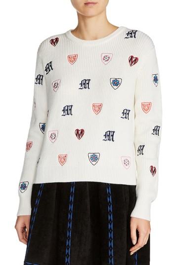 Women's Maje Martela Multicolor Embroidered Sweater - White