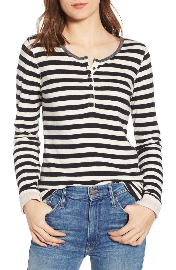 Women's Scotch & Soda Stripe Henley Tee - Black