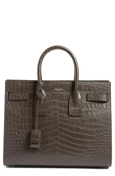 Saint Laurent 'small Sac De Jour' Croc Embossed Leather Tote - Grey