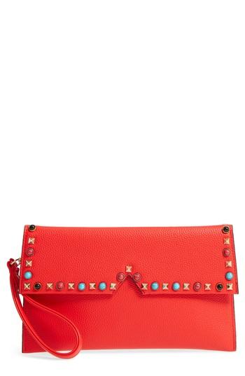 Sr Squared By Sondra Roberts Studded Faux Leather Clutch - Red