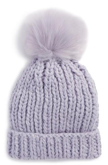 Women's Free People Happy Trails Faux Fur Pom Beanie - Purple