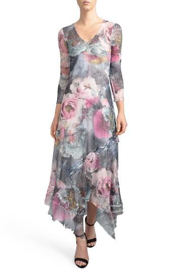 Women's Komarov Handkerchied Hem Floral Maxi Dress - Blue
