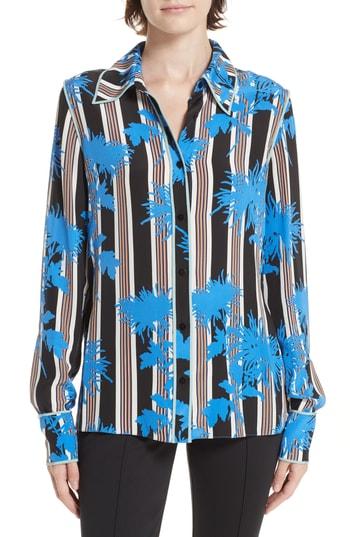 Women's Diane Von Furstenberg Floral Print Silk Shirt - Blue