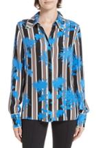 Women's Diane Von Furstenberg Floral Print Silk Shirt - Blue