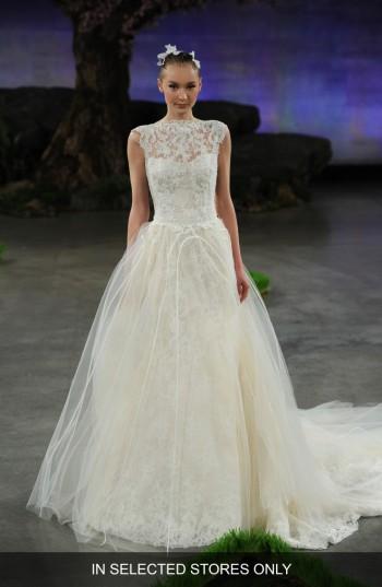 Women's Ines Di Santo 'margeaux' Lace Tulle & Organza Overskirt With Detachable Train, Size - Ivory