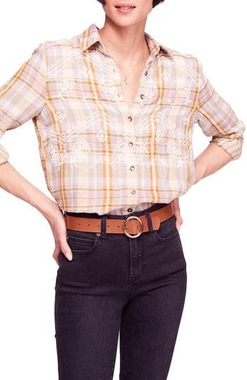 Women's Free People Magical Plaid Embroidered Shirt - Ivory