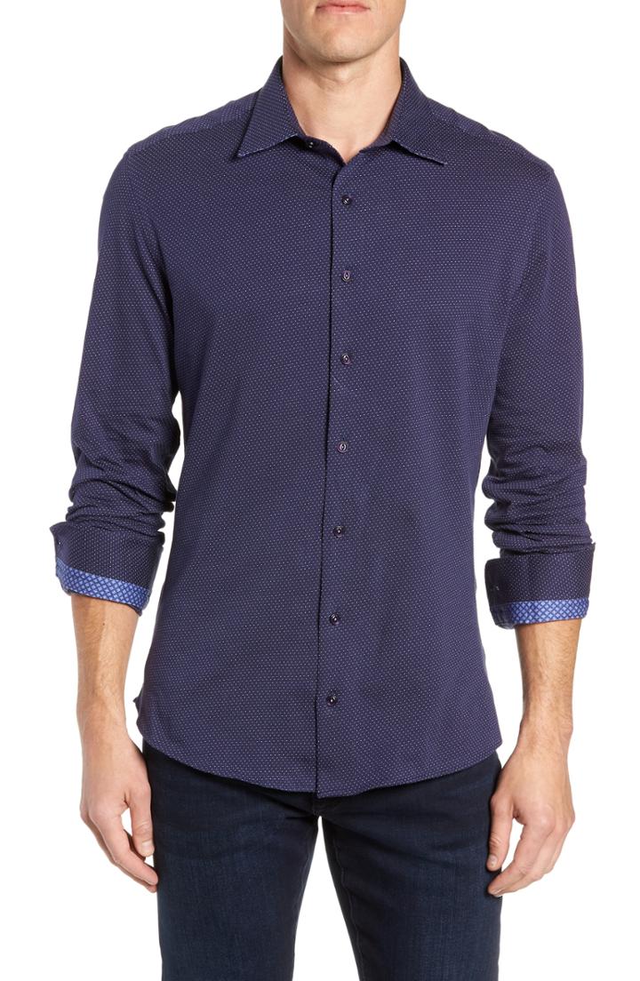 Men's Stone Rose Trim Fit Bird's Eye Sport Shirt