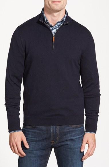 Men's Nordstrom Men's Shop Half Zip Cotton & Cashmere Pullover, Size - Blue
