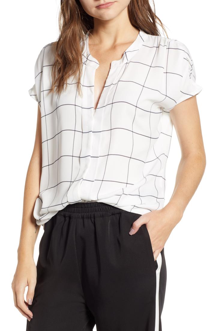 Women's Bishop + Young Jessica Windowpane Plaid Chiffon Blouse