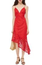 Women's Topshop Lace Plunge Asymmetrical Dress Us (fits Like 0) - Red