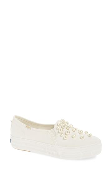 Women's Keds For Kate Spade New York Triple Decker Embellished Slip-on Sneaker .5 M - White