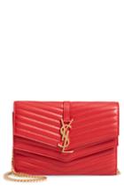 Women's Saint Laurent Sulpice Leather Crossbody Wallet - Red