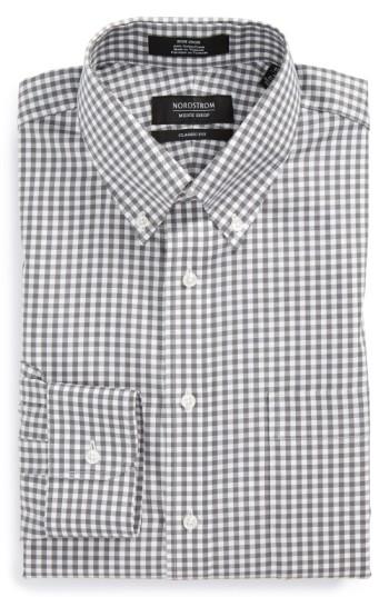 Men's Nordstrom Men's Shop Classic Fit Non-iron Gingham Dress Shirt .5 - 35 - Grey (online Only)