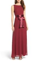 Women's Lulus Belted V-back Chiffon Gown - Burgundy