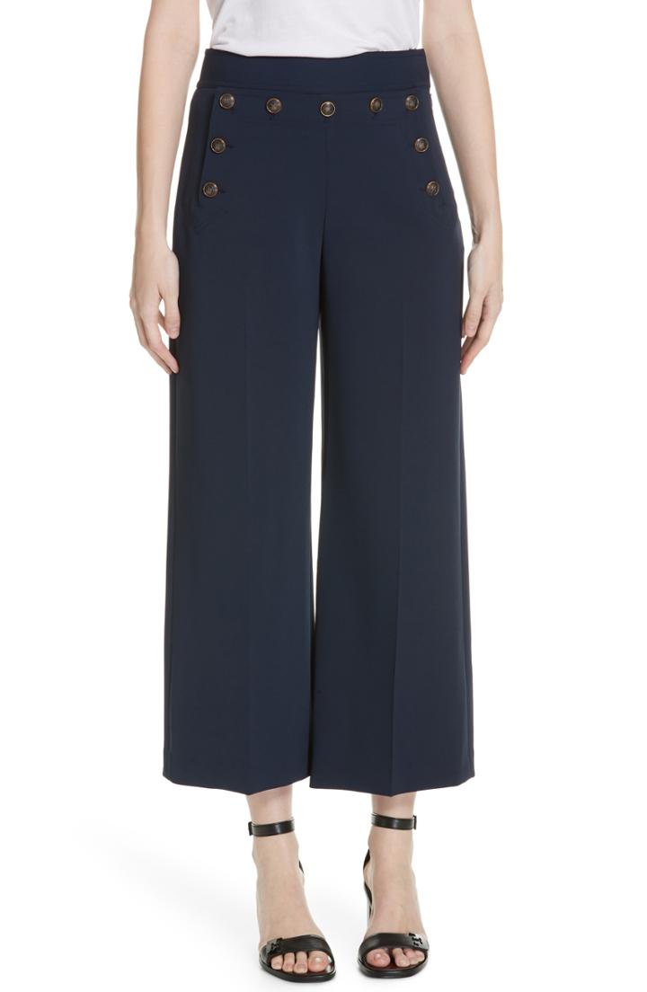 Women's Tory Burch Button Detail Crop Pants - Blue