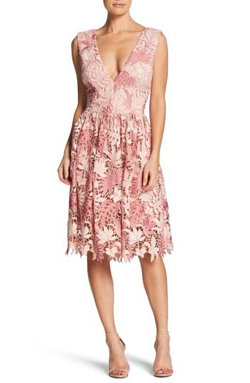 Women's Dress The Population Rita Plunge Neck Lace Dress - White